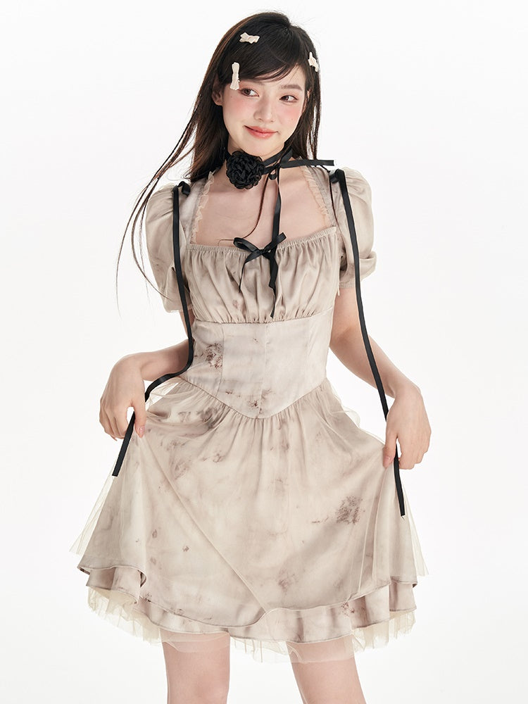 Robe tutu à col carré de tie-dye