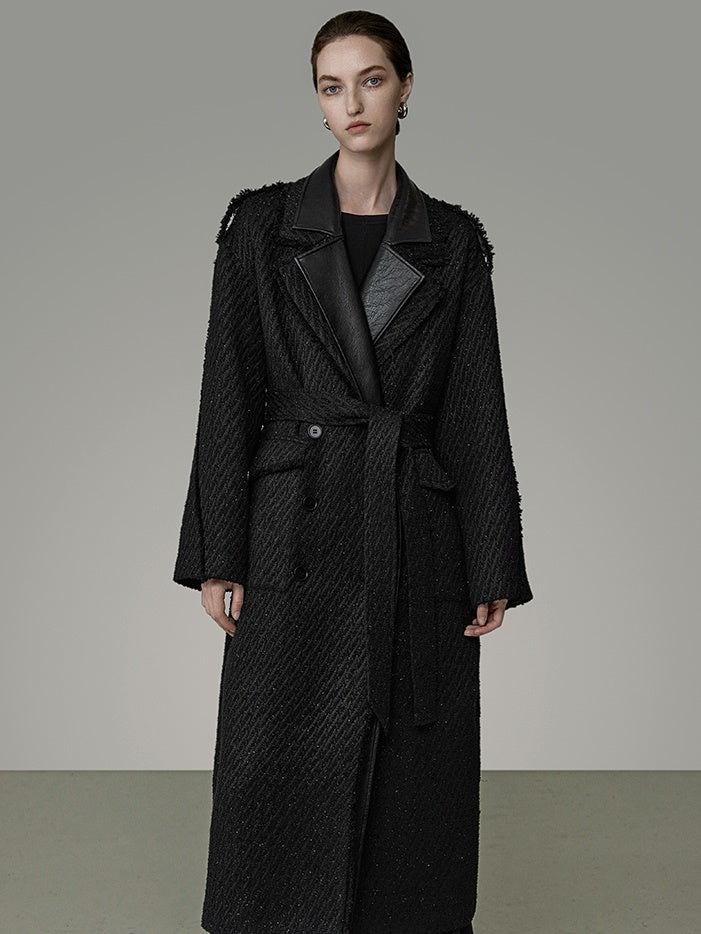 Raw Edge Fur Double-layer Collar Long Coat