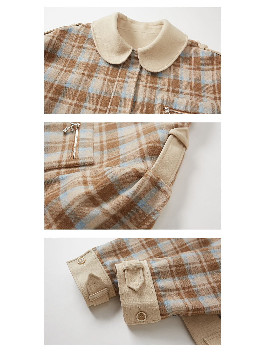 Plaid Round Collar Short Jacket & Mini Pleated Skirt