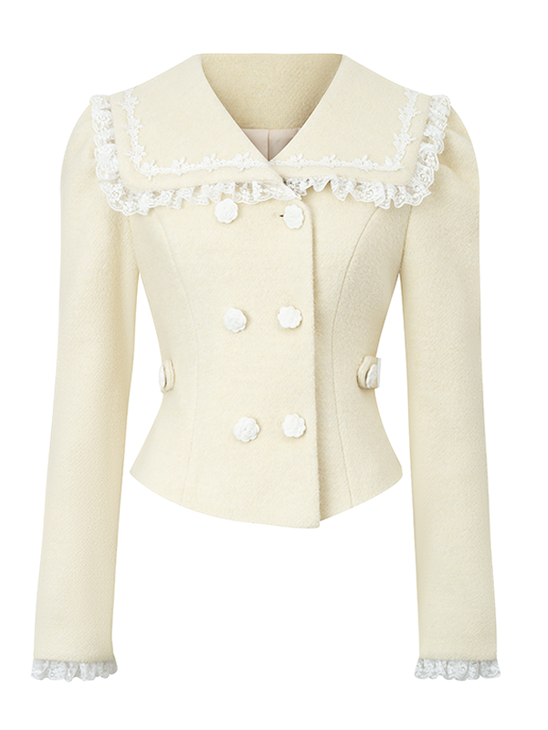 Lace Navy Collar Double-Blest Jacket & Skirt