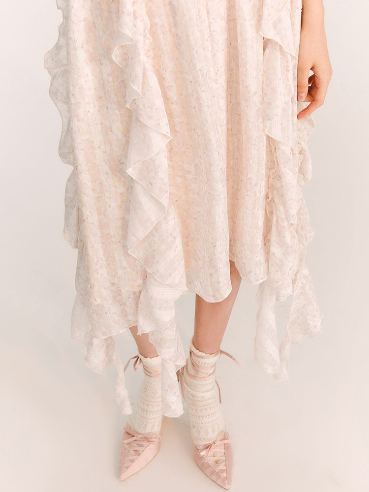 Fee unregelmäßiger Rüschpuffhülsen 2way -Kleid