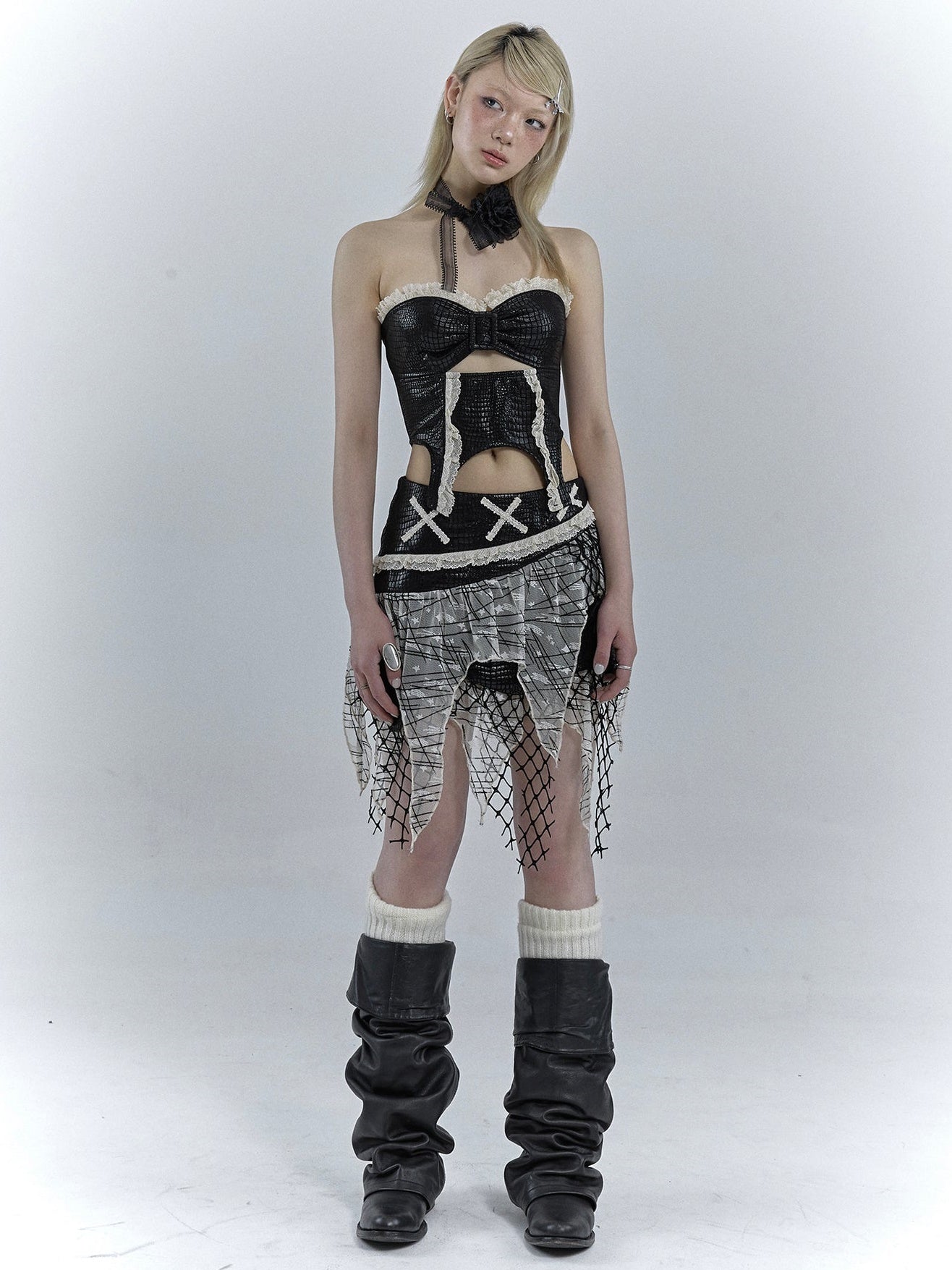 Punk Rock PU Slim Fit Hollow Bare Top