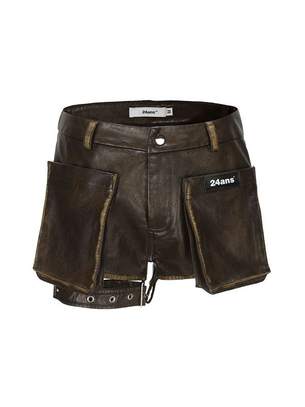 Straps PU Leather Short Pants