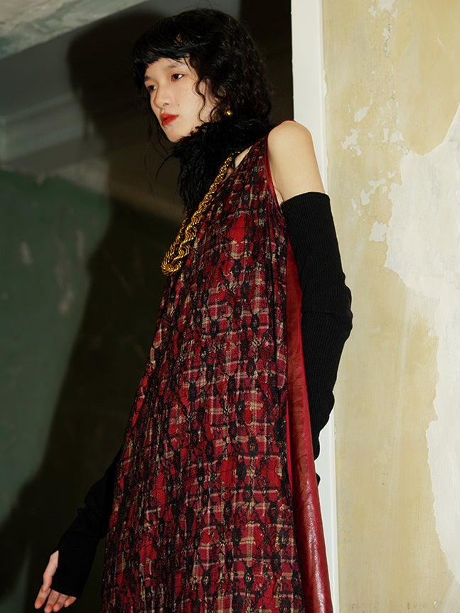 Lose Rückenless Lace Lather Design ärmelloses Kleid & Nackenkragen & Langarm