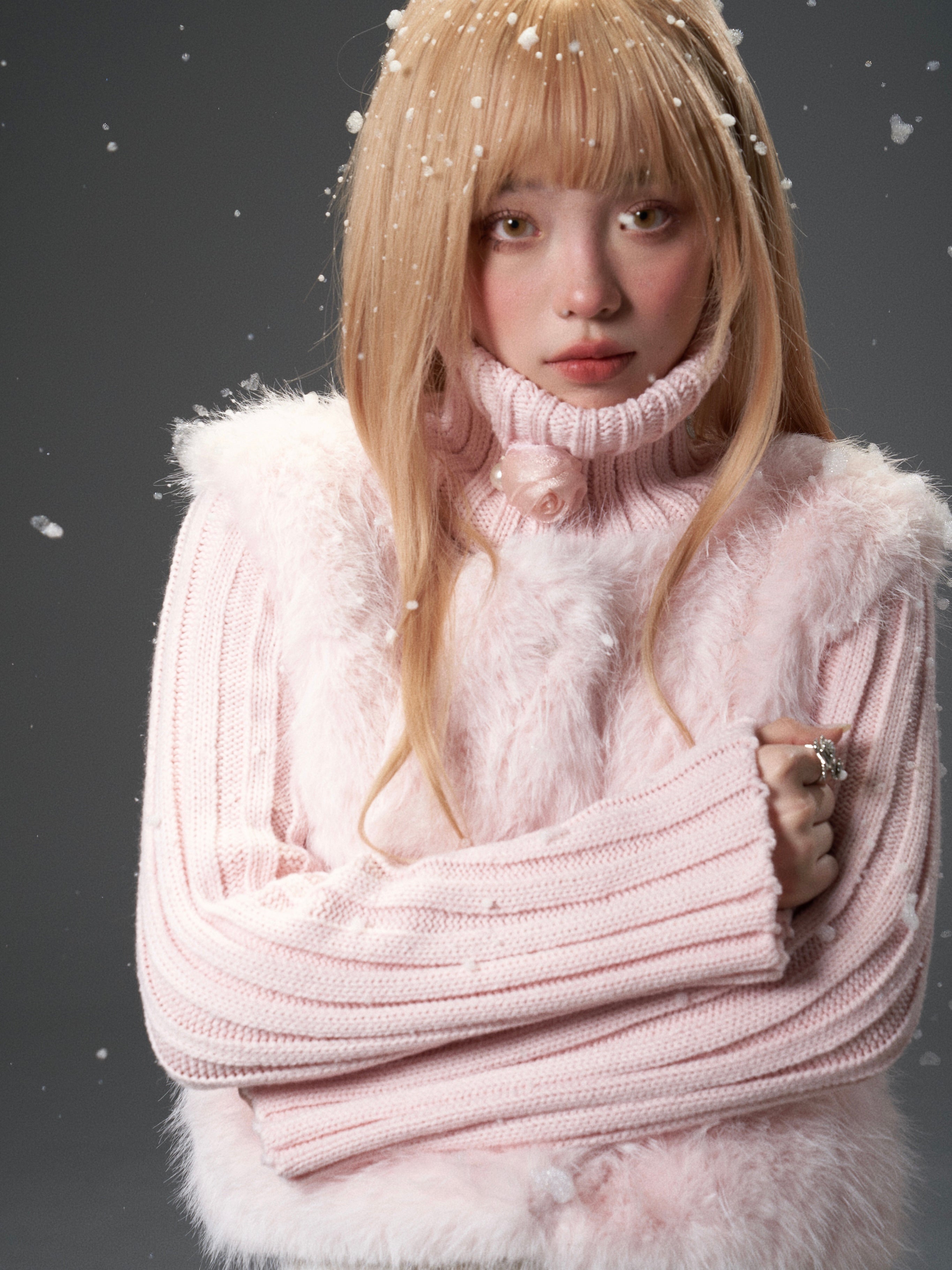 Strickhals & Ärmel Spleißen abnehmbarer Pelzjacke