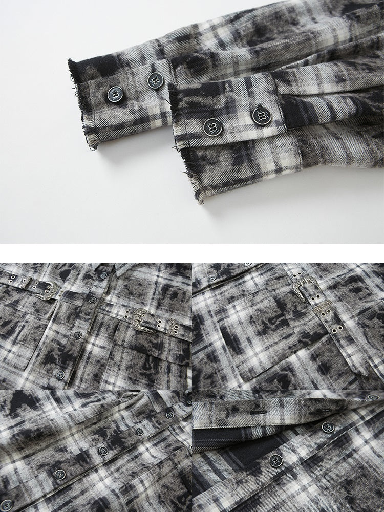 Plaid Loose Long Sleeve Shirt & Pleated Skirt