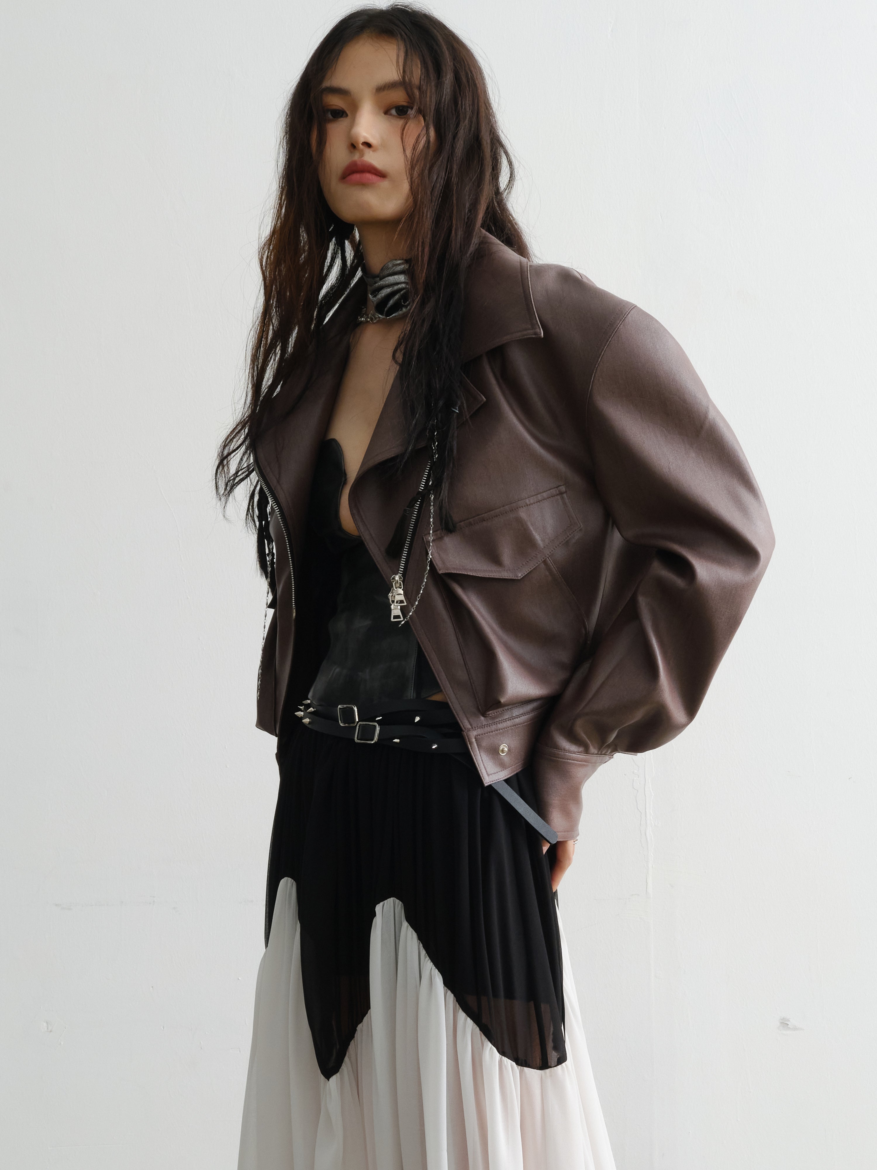 느슨한 PU 가죽 자켓