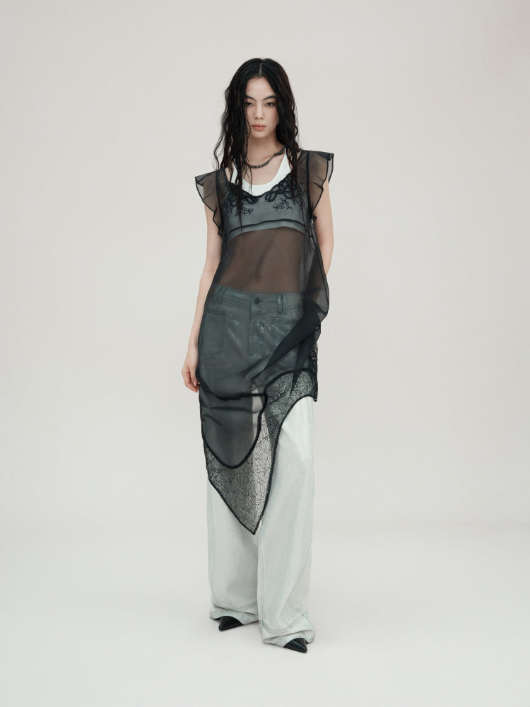 Lace Sequin Embroidery Tulle See-through Dress