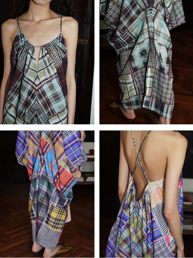 Multi Check Long Slip Dress