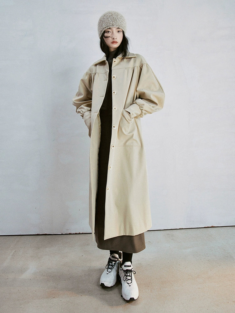 Dropped Shoulder Gather Convertible Collar Coat