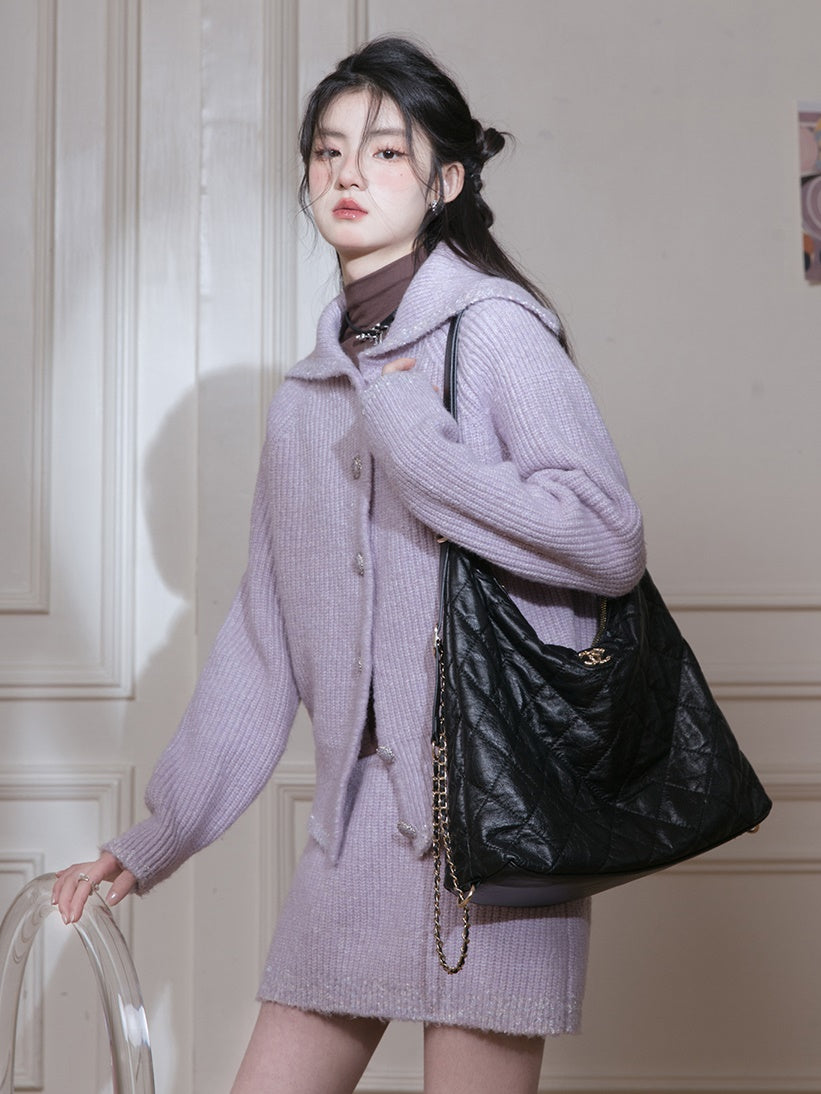 Sailor Collar Knitted Jacket & Skirt