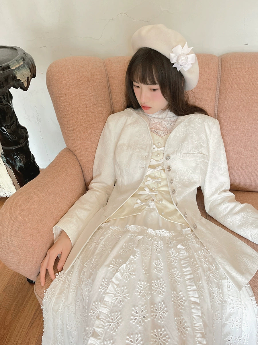 슬림 선원 칼라 로즈 자카드 재킷