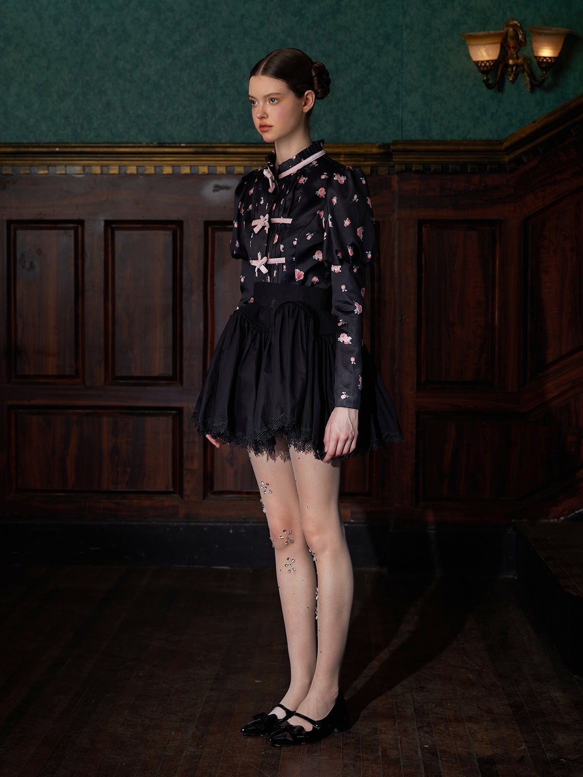 Chinese Style Bow Floral Puff Sleeve Shirt Jacket