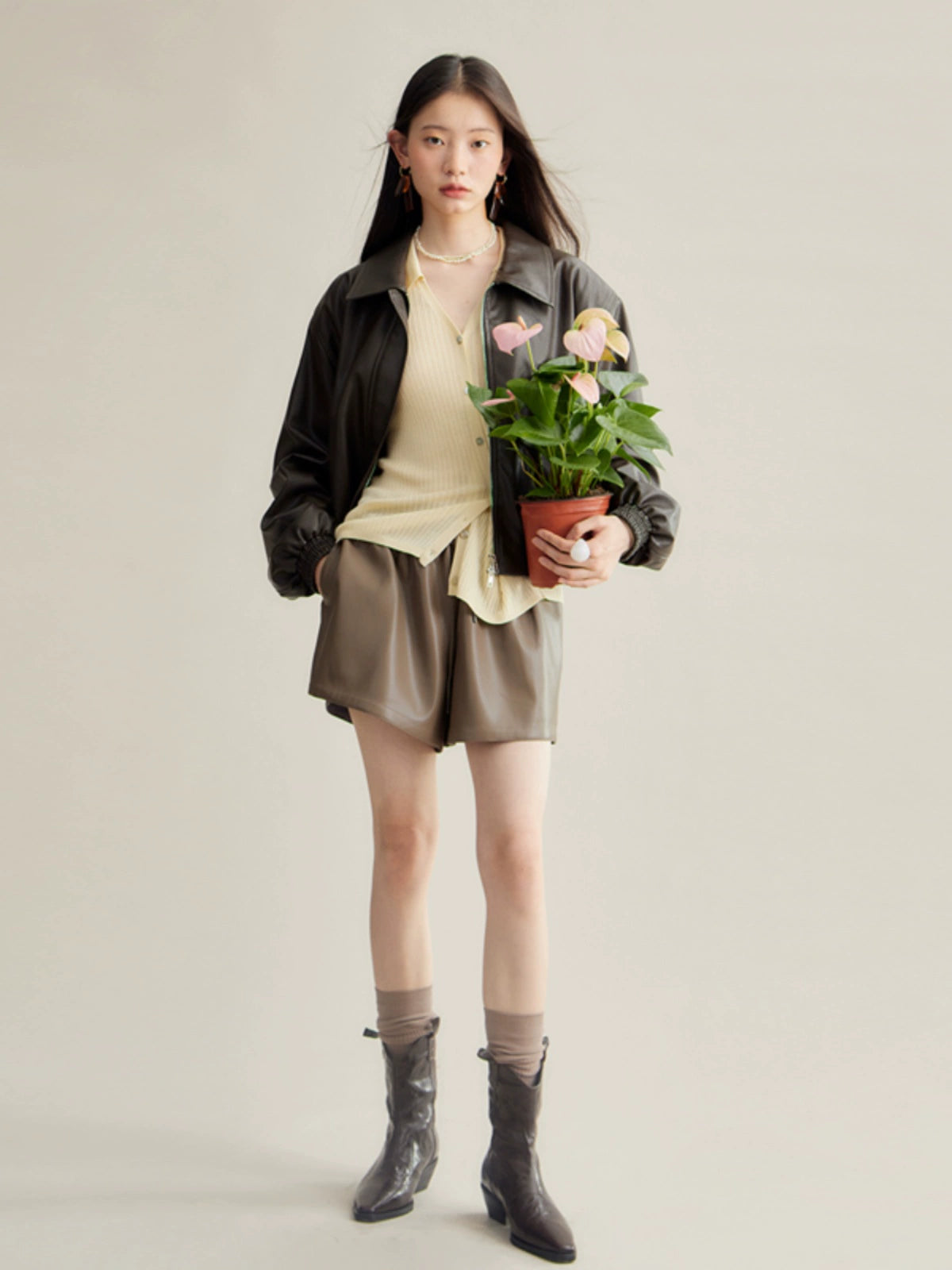 Lose Casual PU Leder Short Hosen