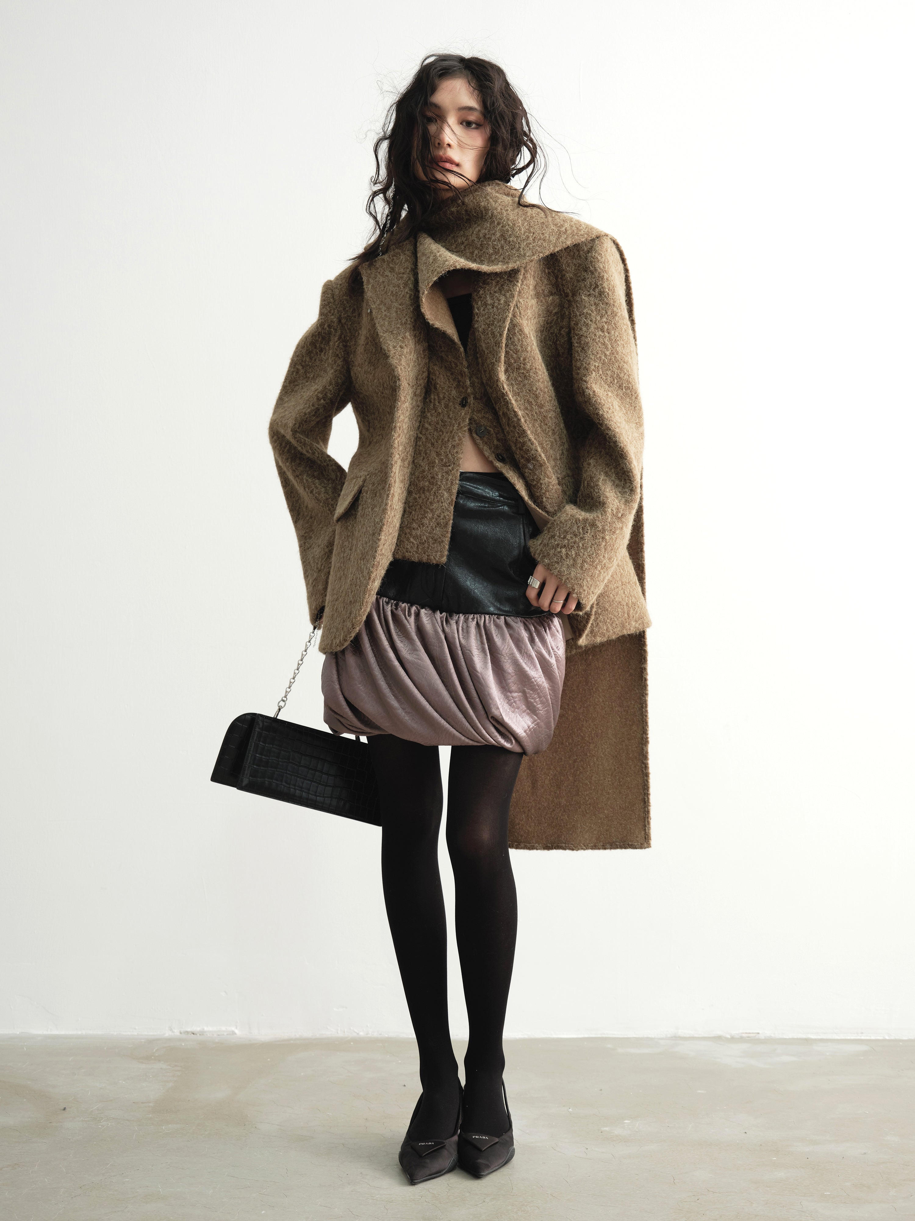 Twist Satin Stitching PU Skirt