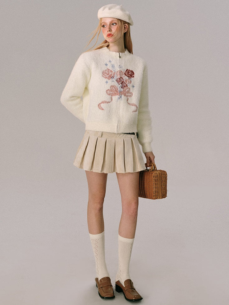 Jacquard Rose Bow Blipper Tripted Cardigan