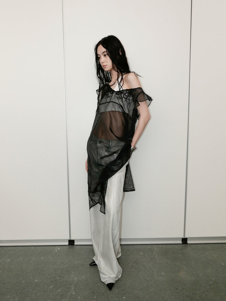 Lace Sequin Embroidery Tulle See-through Dress