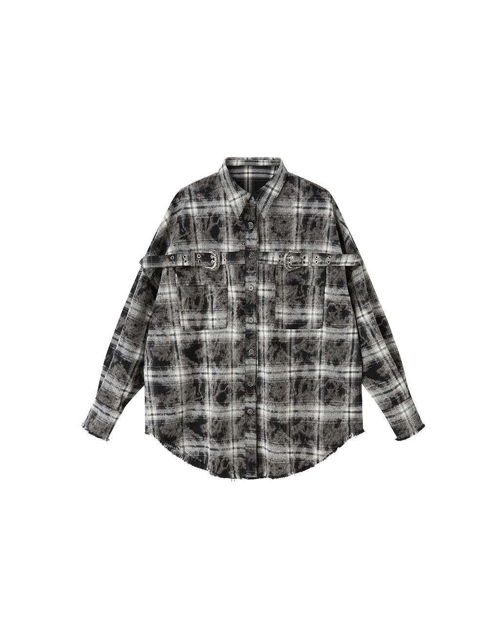 Plaid Loose Long Sleeve Shirt & Pleated Skirt