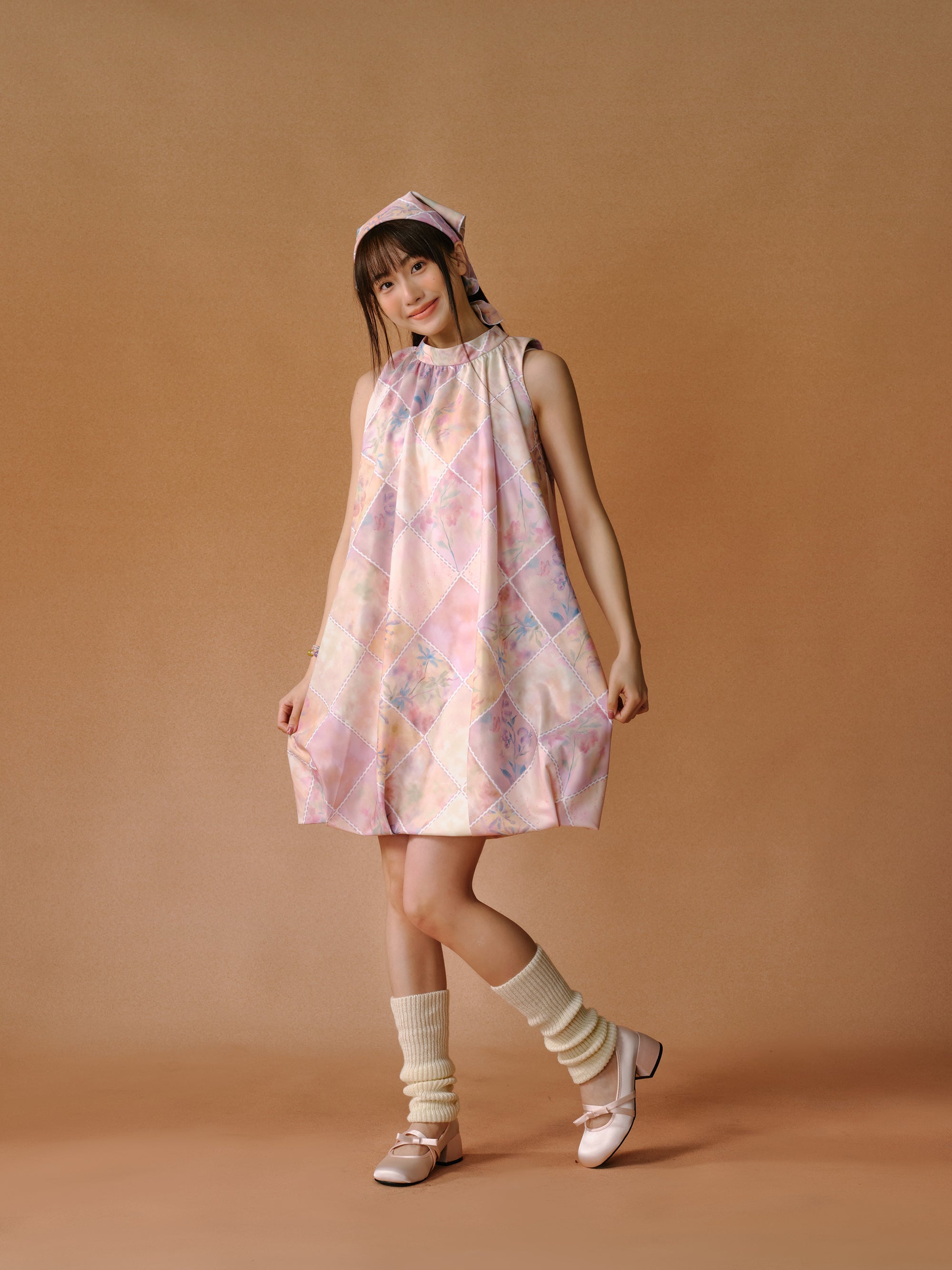 Plaid Floral Blooming Sleels Robe courte