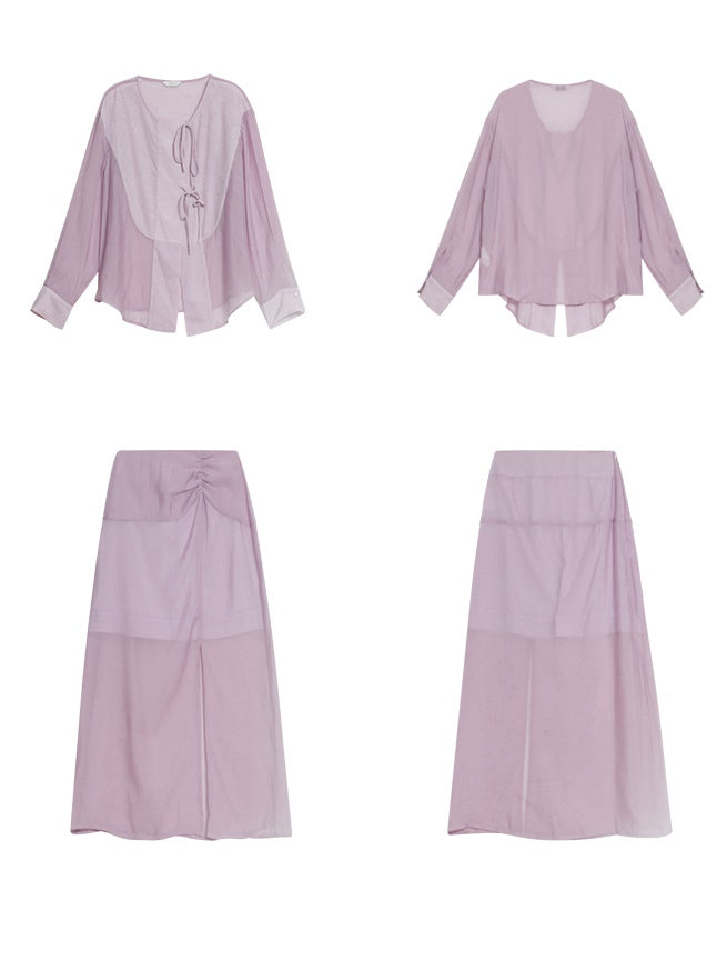 No Collar Sunscreen Shirt & Sheer Skirt