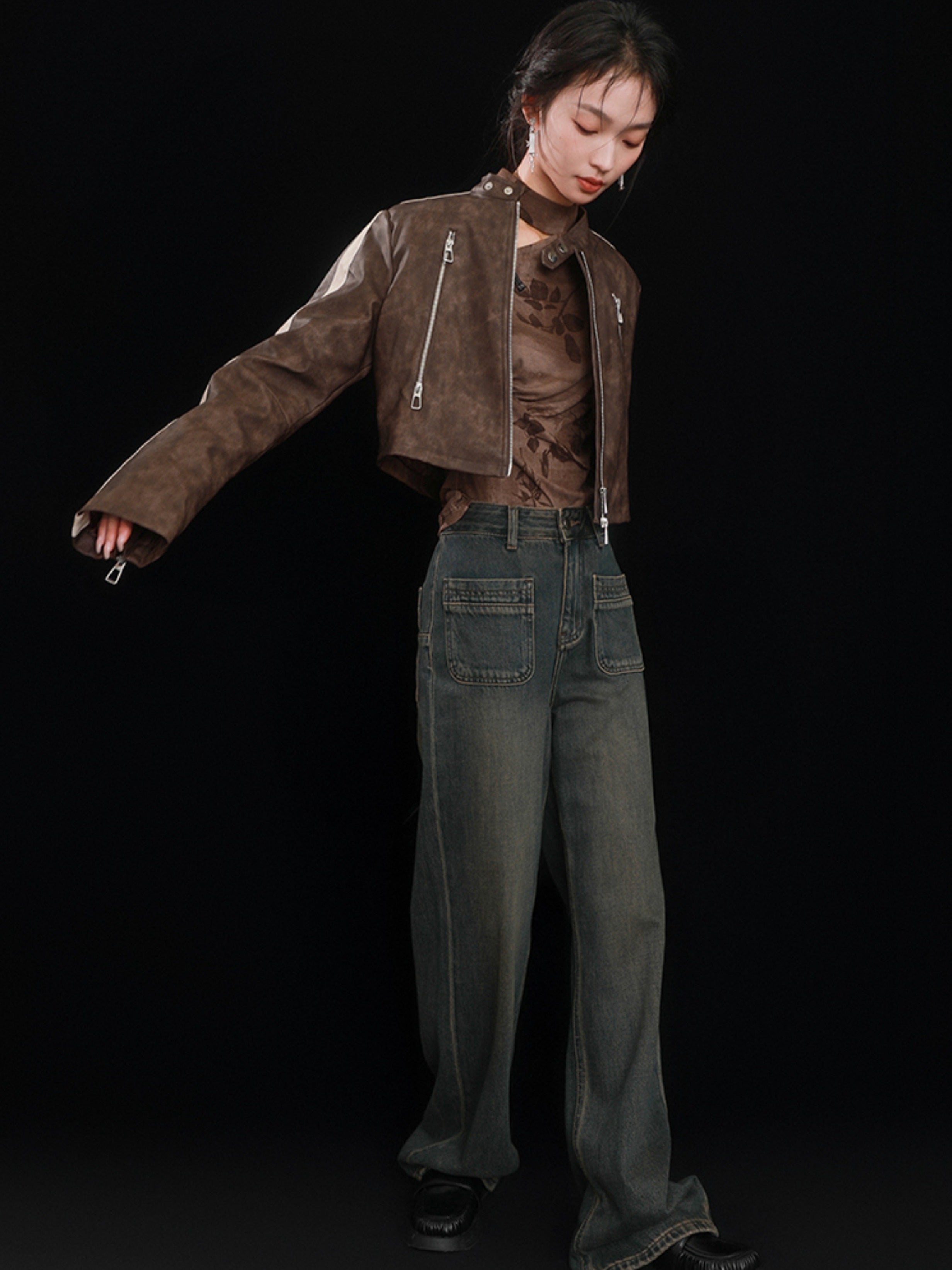 Motorcycle Design Leather Short Jacket