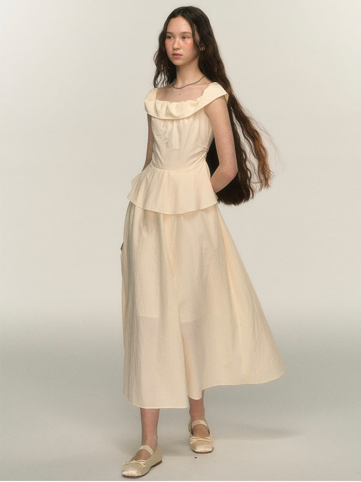 One-shoulder Embroidery Peplum Design One-piece