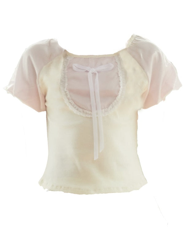Puff Sleeve Ribbon Stitch Top