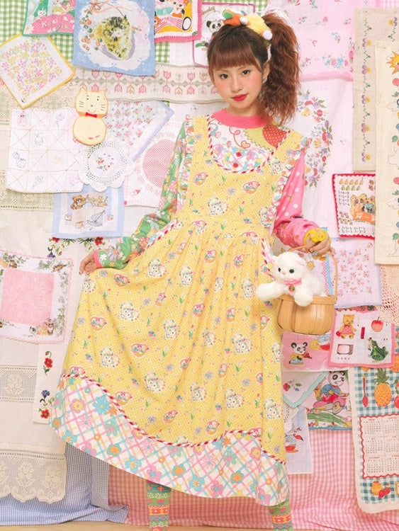 Cat Print Lace Apron Skirt