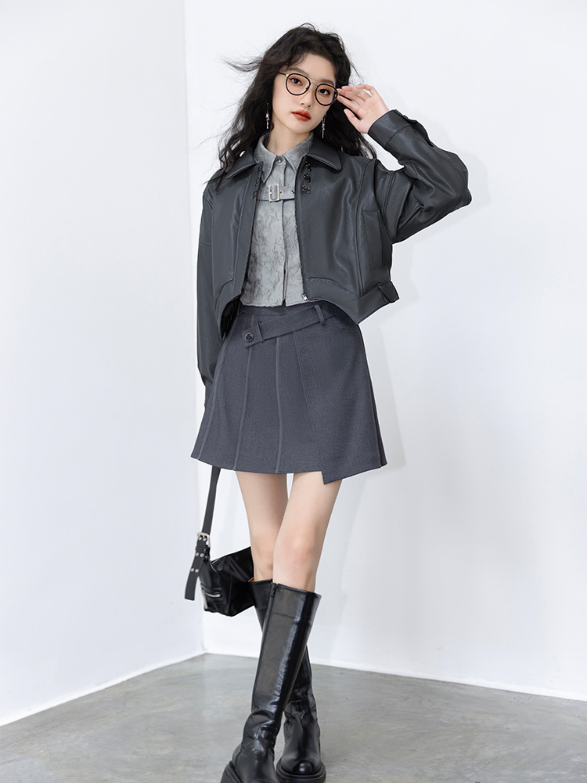 불규칙한 밑단 가죽 오토바이 재킷