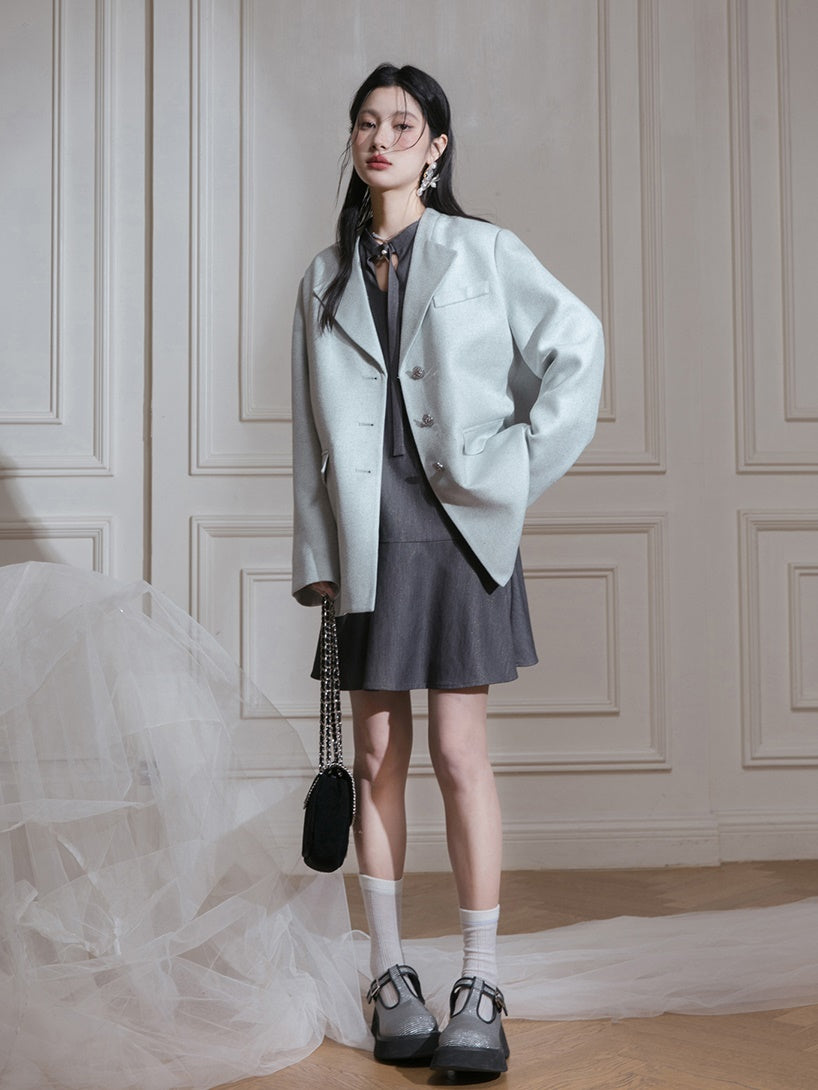 Loose Tailored Jacket & Box Pleated Skirt Set-up