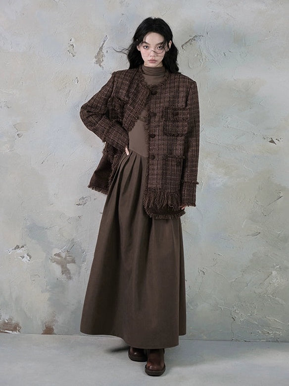 Tweed Loose Tassel Short Coat
