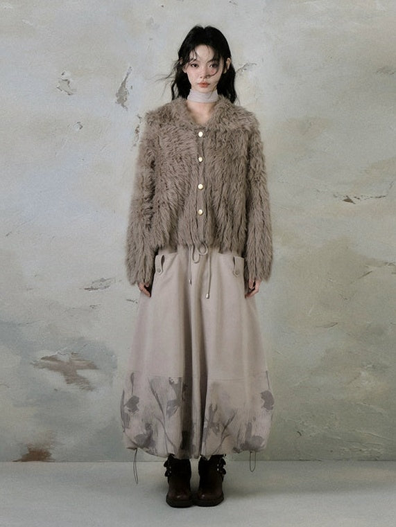 Floating Flower Shadow Printed Quilted A-line Bud Skirt