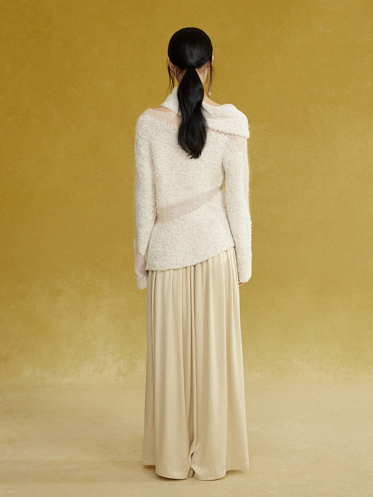 Patchwork Asymmetrical Pile Collar Sweater