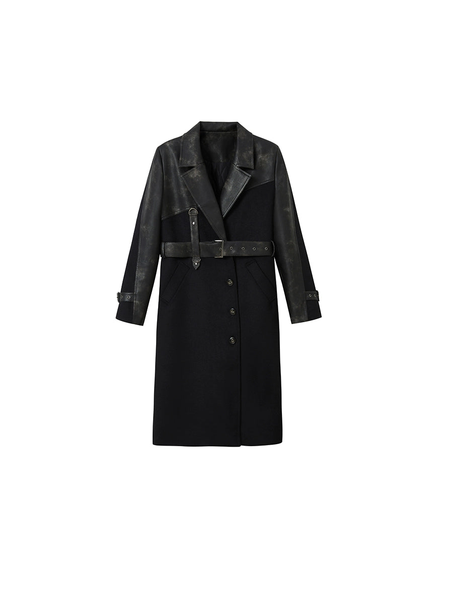 Tie-dye Leather Switching Belted Coat