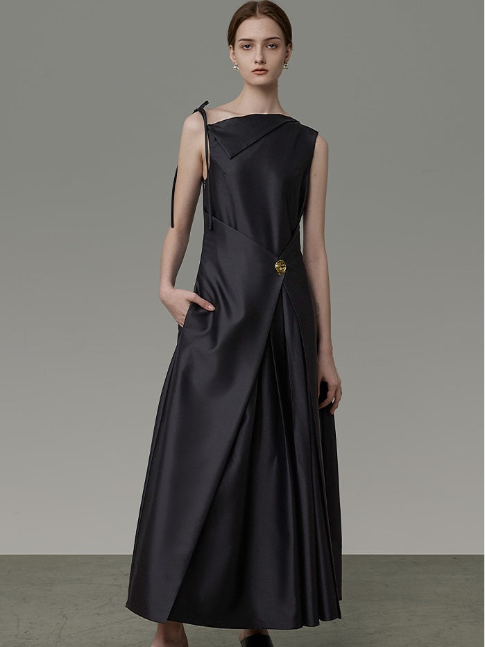 비대칭 디자인 허리 모양 소매 드레스