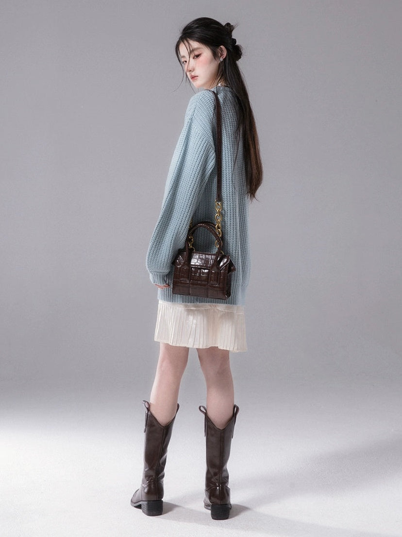 Drop Shoulder Loose Sweater & Suspender One-piece Set-up