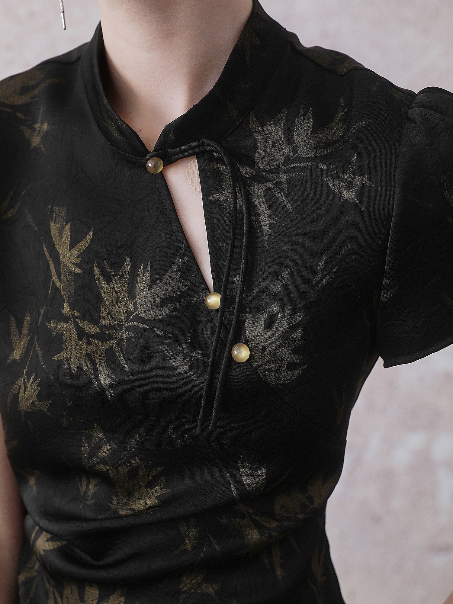 Chinese Style Bamboo Print Short Sleeve Shirt & A-Line Skirt