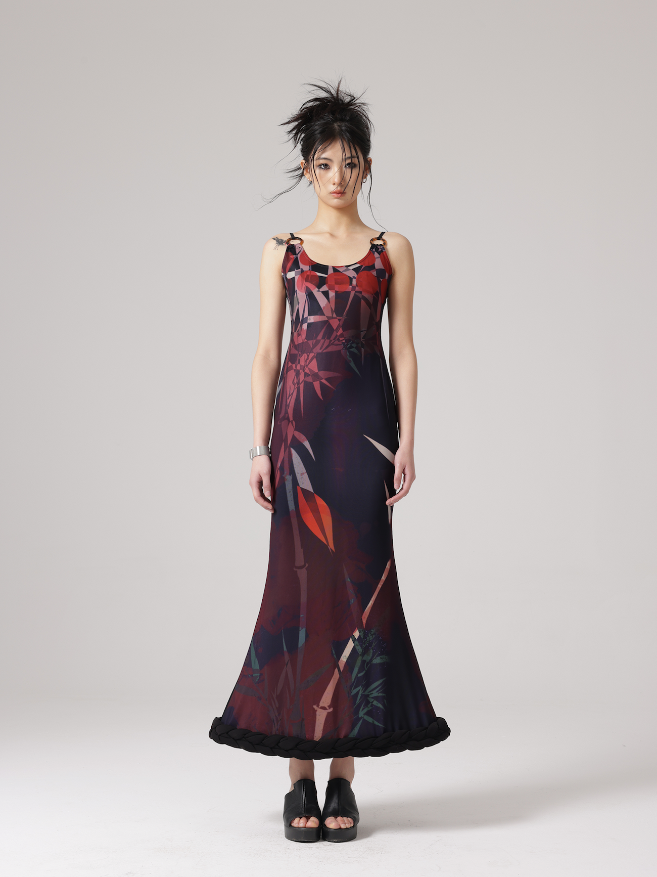 CHINESE STYLE PRINT MERMAID ADJUSTMENT SUSPENDER Dress