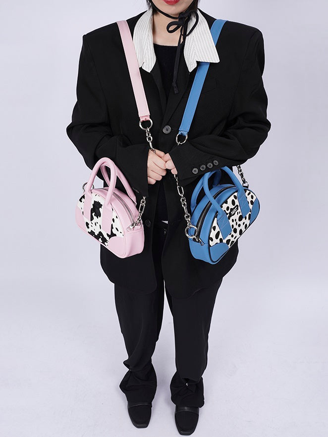 소 패턴 가죽 미니 메신저 백