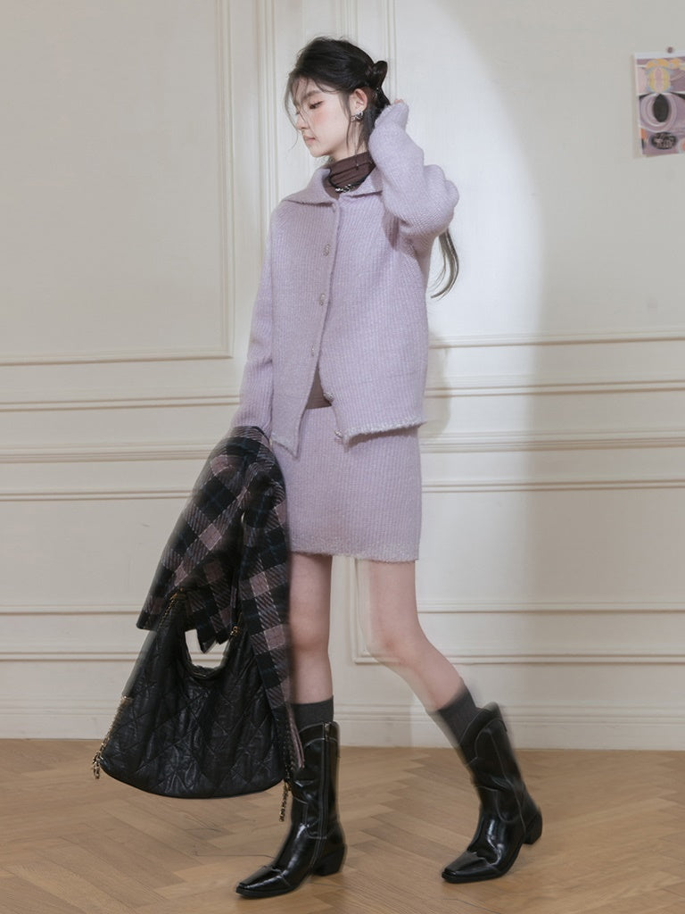Sailor Collar Knitted Jacket & Skirt