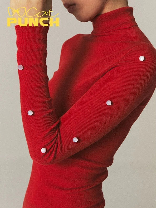 Beaded Turtleneck Knitted Top