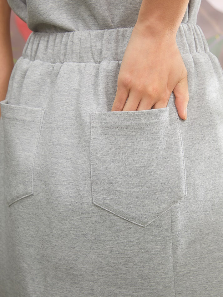 Cherry Embroidery Short Sleeve T-shirt & Sweat Straight Loose Skirt