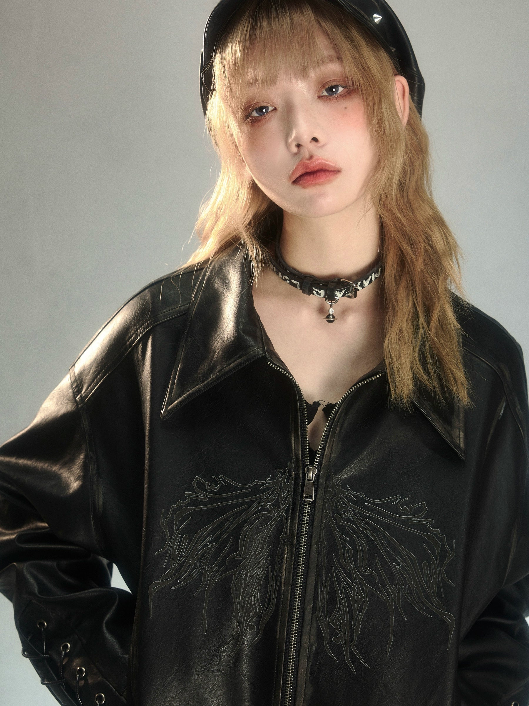 Veste en cuir lâche imprimé à l&