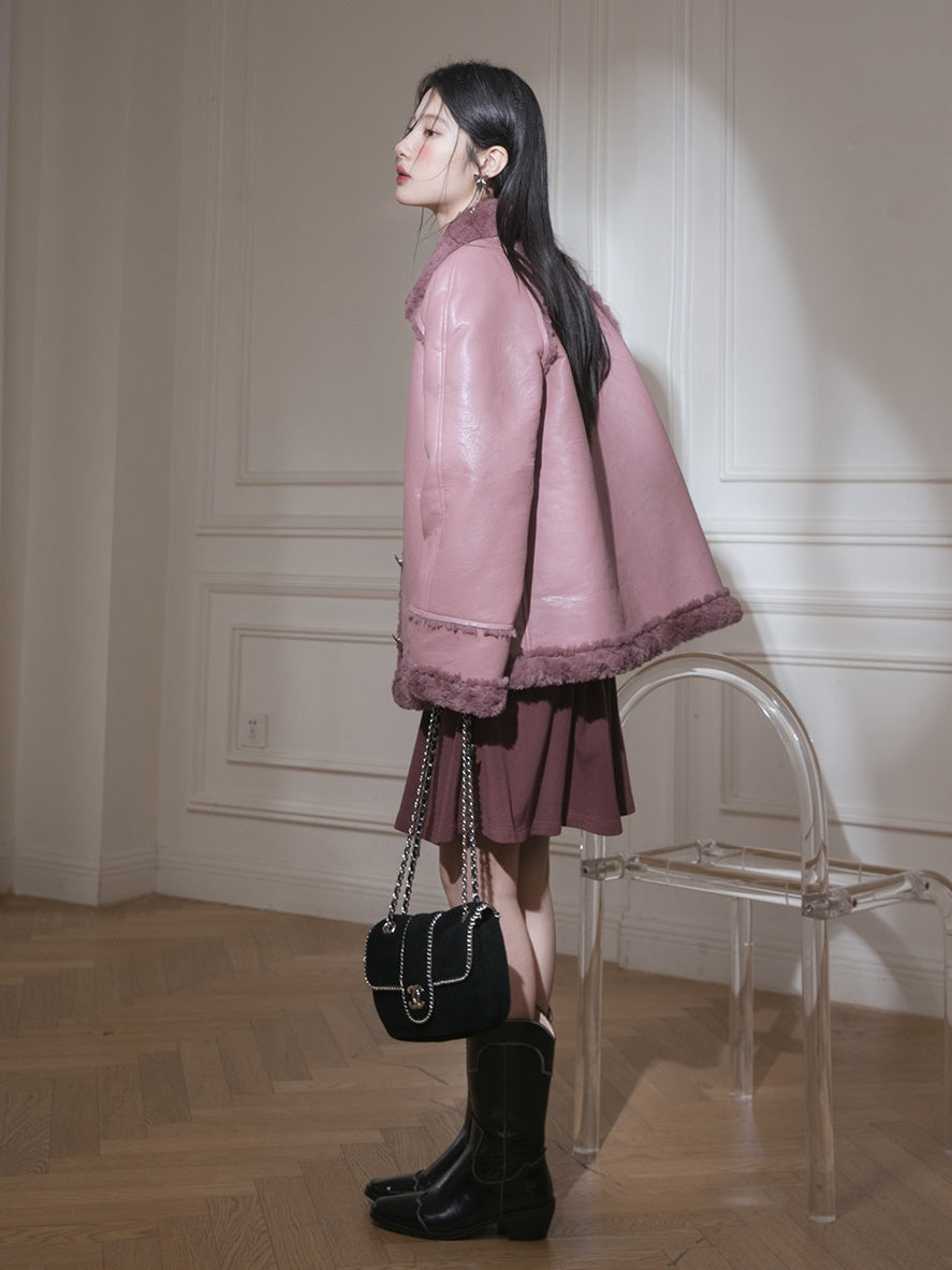 Fur Collar PU Leather Jacket