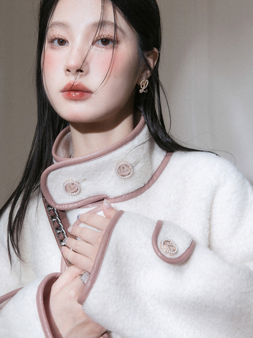 Piping Design Stand-Collar Long Coat