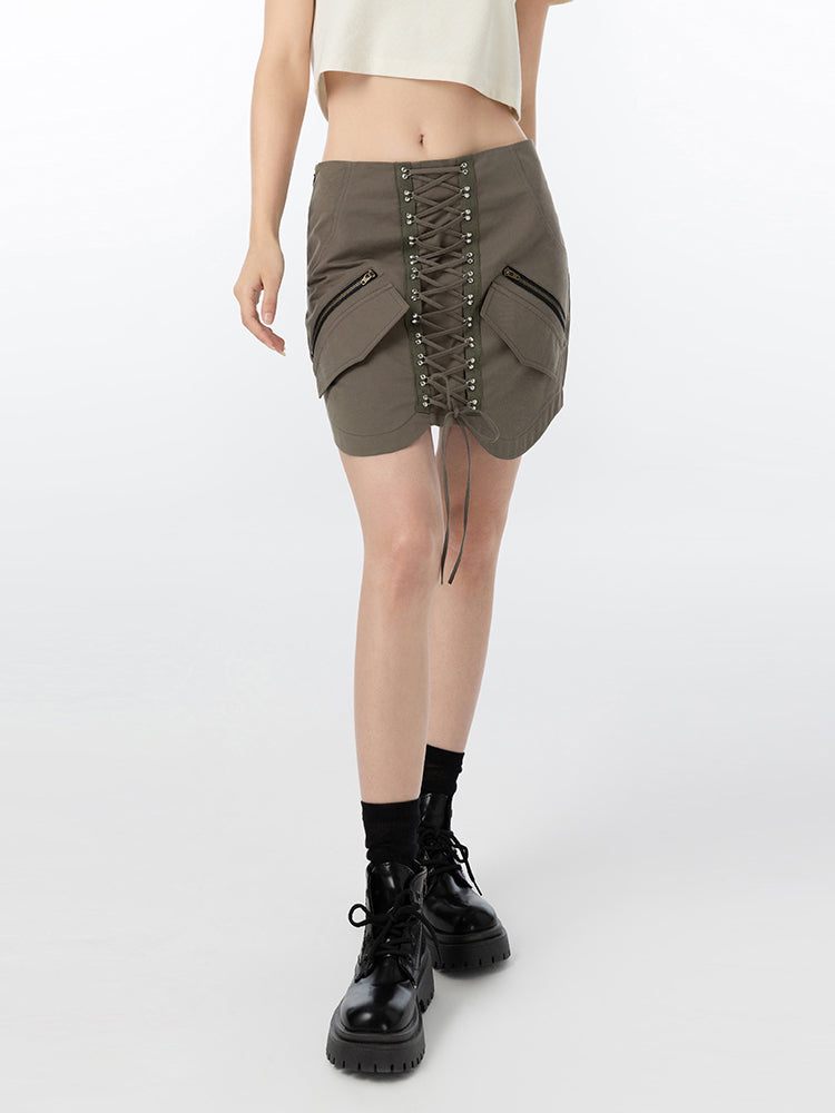 Tooling Lace-up Short Skirt