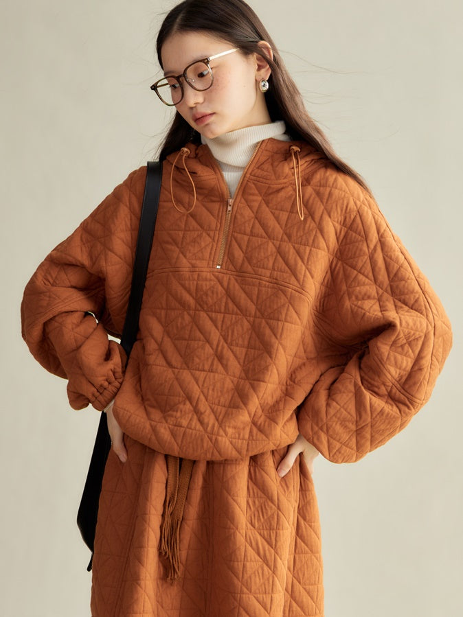 Gesteppte Textur Schweiß Hoodie Pullover & Rock