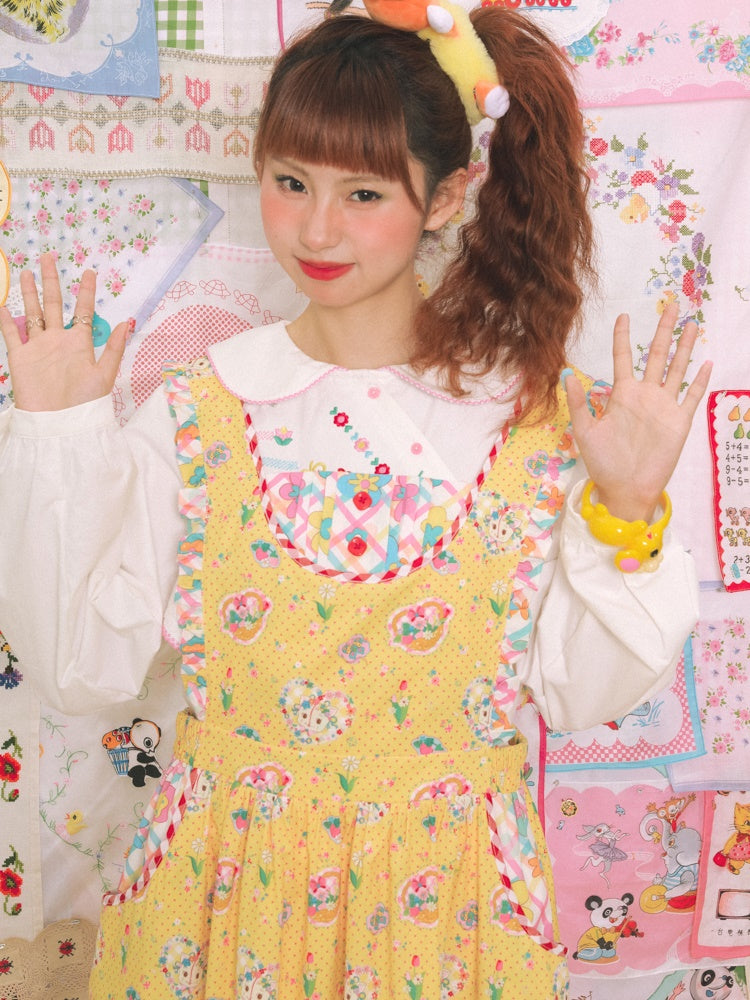 Cat Print Lace Apron Skirt