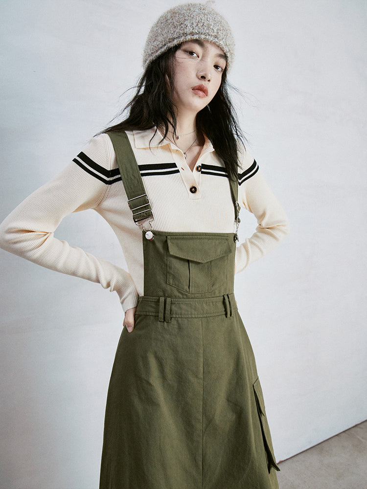 입체 포켓 워크 서스펜더 스커트