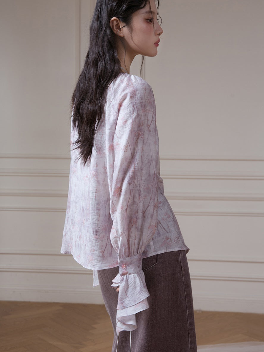 Chinese Floral Bell Sleeve Shirt